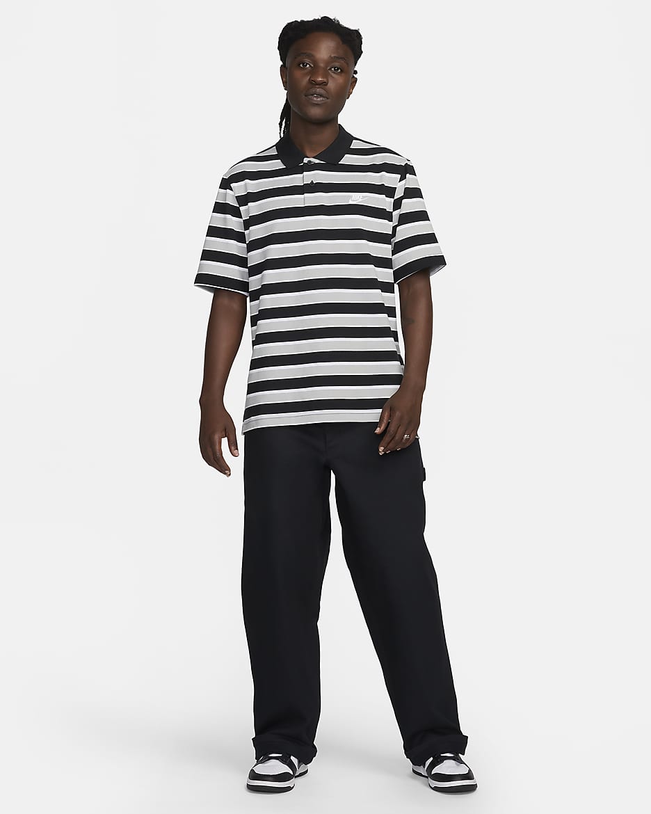 Fashion black and white striped polo shirt mens